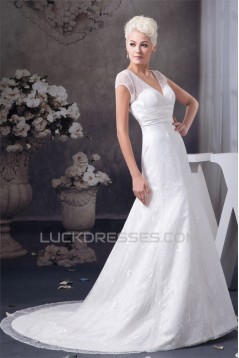 Wonderful A-Line Sleeveless V-Neck Satin Lace Wedding Dresses 2031061