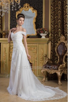 Wonderful Off-the-Shoulder A-Line Sleeveless Beaded Lace Wedding Dresses 2031065