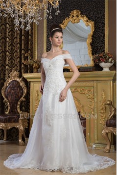 Wonderful Off-the-Shoulder A-Line Sleeveless Beaded Lace Wedding Dresses 2031065