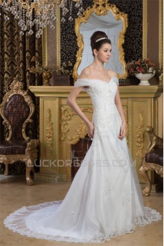 Wonderful Off-the-Shoulder A-Line Sleeveless Beaded Lace Wedding Dresses 2031065