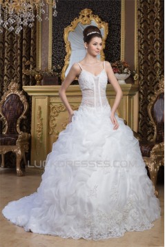 Wonderful Satin Sleeveless Spaghetti Straps A-Line Beaded Wedding Dresses 2031069