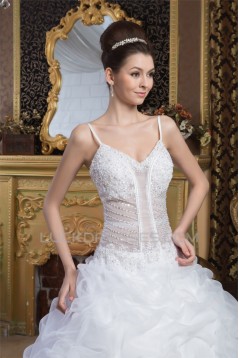 Wonderful Satin Sleeveless Spaghetti Straps A-Line Beaded Wedding Dresses 2031069