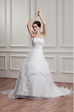 Wonderful Satin Strapless Sleeveless A-Line Beaded Wedding Dresses 2031070