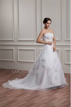 Wonderful Satin Strapless Sleeveless A-Line Beaded Wedding Dresses 2031070