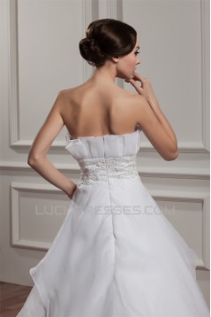 Wonderful Satin Strapless Sleeveless A-Line Beaded Wedding Dresses 2031070