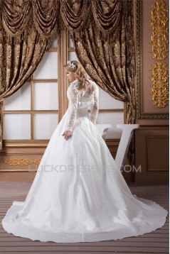 Wonderful A-Line Sweetheart Satin Lace Taffeta Wedding Dresses with A Long Sleeve Jacket 2031075