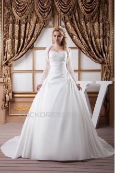 Wonderful A-Line Sweetheart Satin Lace Taffeta Wedding Dresses with A Long Sleeve Jacket 2031075