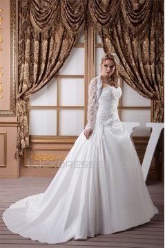 Wonderful A-Line Sweetheart Satin Lace Taffeta Wedding Dresses with A Long Sleeve Jacket 2031075