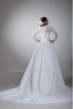 A-Line 3/4 Length Sleeve Satin Organza Scoop Most Beautiful Wedding Dresses 2031076