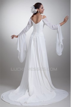A-Line Chiffon Satin Spaghetti Straps 3/4 Length Sleeve Wedding Dresses 2031078