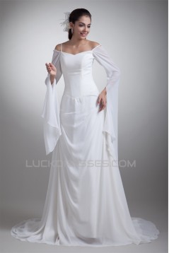 A-Line Chiffon Satin Spaghetti Straps 3/4 Length Sleeve Wedding Dresses 2031078