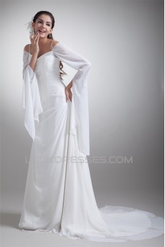 A-Line Chiffon Satin Spaghetti Straps 3/4 Length Sleeve Wedding Dresses 2031078