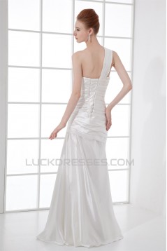 A-Line Floor-Length Sleeveless One-Shoulder Beaded Wedding Dresses 2031079