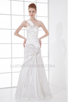 A-Line Floor-Length Sleeveless One-Shoulder Beaded Wedding Dresses 2031079