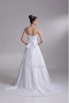 A-Line Sleeveless Sweetheart Satin Lace New Arrival Wedding Dresses 2031087