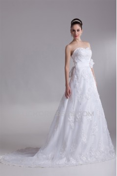 A-Line Sleeveless Sweetheart Satin Lace New Arrival Wedding Dresses 2031087