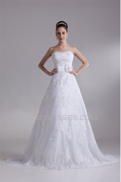 A-Line Sleeveless Sweetheart Satin Lace New Arrival Wedding Dresses 2031087
