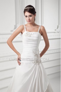 A-Line Sleeveless Taffeta Spaghetti Straps Beaded Wedding Dresses 2031088