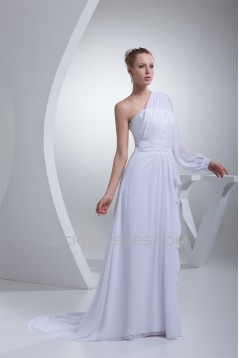 A-Line One Sleeve Chiffon Sweep Train Wedding Dresses 2030109