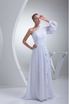 A-Line One Sleeve Chiffon Sweep Train Wedding Dresses 2030109