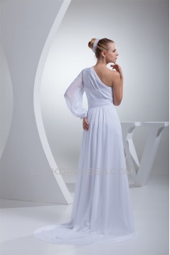 A-Line One Sleeve Chiffon Sweep Train Wedding Dresses 2030109