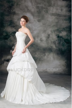 A-Line Soft Sweetheart Taffeta Sleeveless Beaded Applique Wedding Dresses 2031091