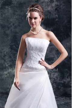 A-Line Strapless Satin Organza Sleeveless New Arrival Wedding Dresses 2031094