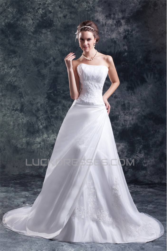 A-Line Strapless Satin Organza Sleeveless New Arrival Wedding Dresses 2031094