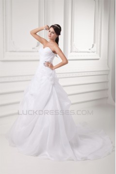 A-Line Sweetheart Satin Organza Sleeveless Wedding Dresses 2031095
