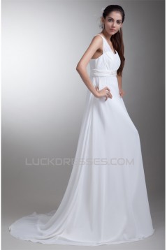 A-Line V-Neck Chiffon Satin Sleeveless Wedding Dresses Maternity Wedding Dresses 2031098