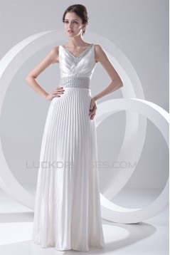 A-Line V-Neck Elastic Woven Satin Floor-Length Beaded Sequin Wedding Dresses 2031099