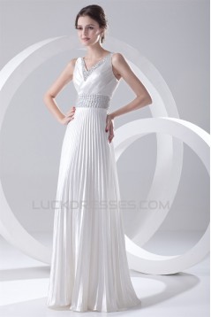 A-Line V-Neck Elastic Woven Satin Floor-Length Beaded Sequin Wedding Dresses 2031099