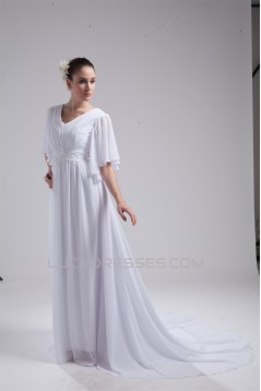 A-Line Chiffon V-Neck Half Elbow Sleeve Wedding Dresses 2030110
