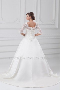 A-Line V-Neck Half Elbow Sleeve Lace Taffeta Embellished Wedding Dresses 2031100