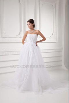 Amazing A-Line Strapless Sleeveless Satin Organza Wedding Dresses 2031102