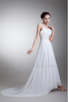 Amazing A-Line Straps Chiffon Elastic Woven Satin Wedding Dresses 2031103