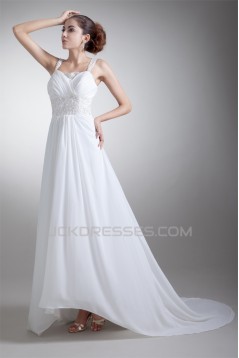Amazing A-Line Straps Chiffon Elastic Woven Satin Wedding Dresses 2031103
