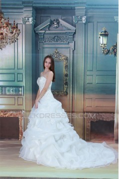 Amazing Satin Lace Ball Gown Sleeveless Strapless Wedding Dresses 2031109