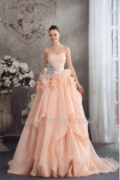 A-Line Court Train Handmade Flowers Wedding Dresses with Color 2030111