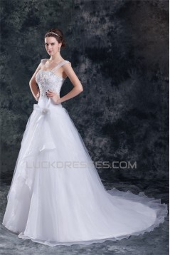 Amazing Satin Organza A-Line Straps Embellished Wedding Dresses 2031110