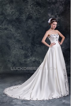 Amazing Sleeveless A-Line Satin Sweetheart Wedding Dresses with Color 2031113