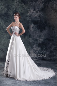 Amazing Sleeveless A-Line Satin Sweetheart Wedding Dresses with Color 2031113