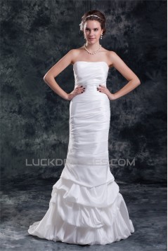 Amazing Taffeta Strapless Mermaid/Trumpet Sleeveless Wedding Dresses 2031118