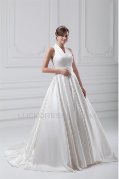 attractive V-Neck Sleeveless Ball Gown Satin Best Wedding Dresses 2031122