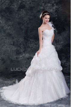 Ball Gown Satin Organza One-Shoulder Sleeveless Sweet Wedding Dresses 2031123