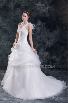 Ball Gown Satin Organza One-Shoulder Sleeveless Sweet Wedding Dresses 2031123