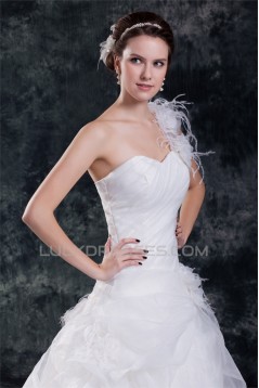 Ball Gown Satin Organza One-Shoulder Sleeveless Sweet Wedding Dresses 2031123