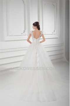 Ball Gown V-Neck Satin Fine Netting Embellished Wedding Dresses 2031127