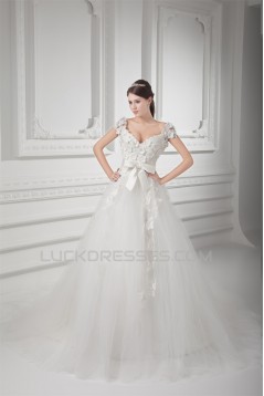 Ball Gown V-Neck Satin Fine Netting Embellished Wedding Dresses 2031127