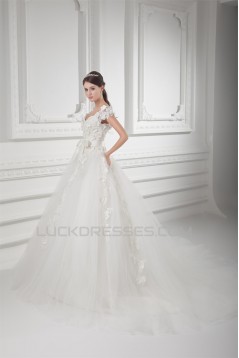 Ball Gown V-Neck Satin Fine Netting Embellished Wedding Dresses 2031127